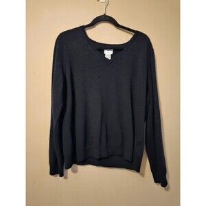Jaclyn Smith Sweater Womens XL Black 100% Cashmere V Neck Long Sleeve Pullover